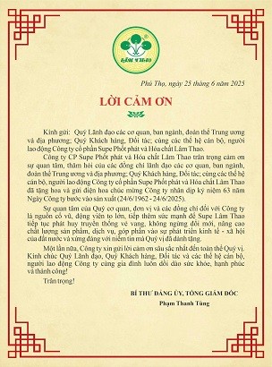 "LỜI CẢM ƠN" của đồng chí Phạm Thanh Tùng, Bí thư Đảng ủy, Tổng Giám đốc Công ty