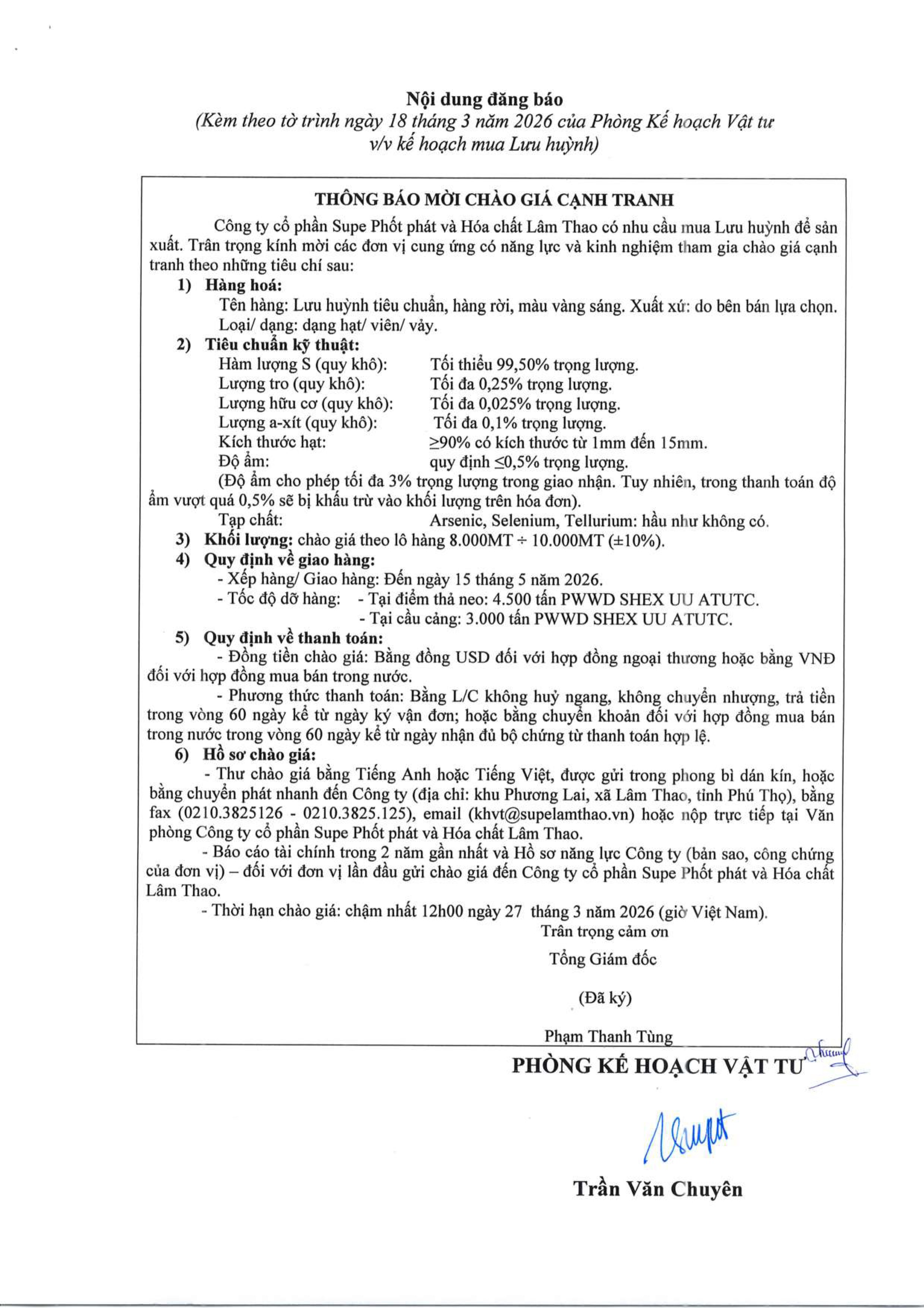 Thư mời báo giá cạnh tranh